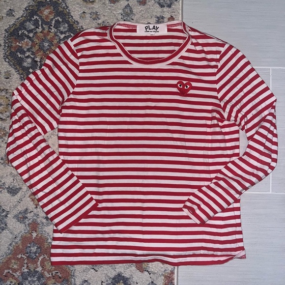 Commes Des Garcons Play Women's Big Red Heart Striped Red/White Size L - Picture 6 of 8